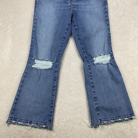 Good American Jeans Womens 15 Blue Wide Flare Leg Distressed Stretch Denim - Picture 7 of 15